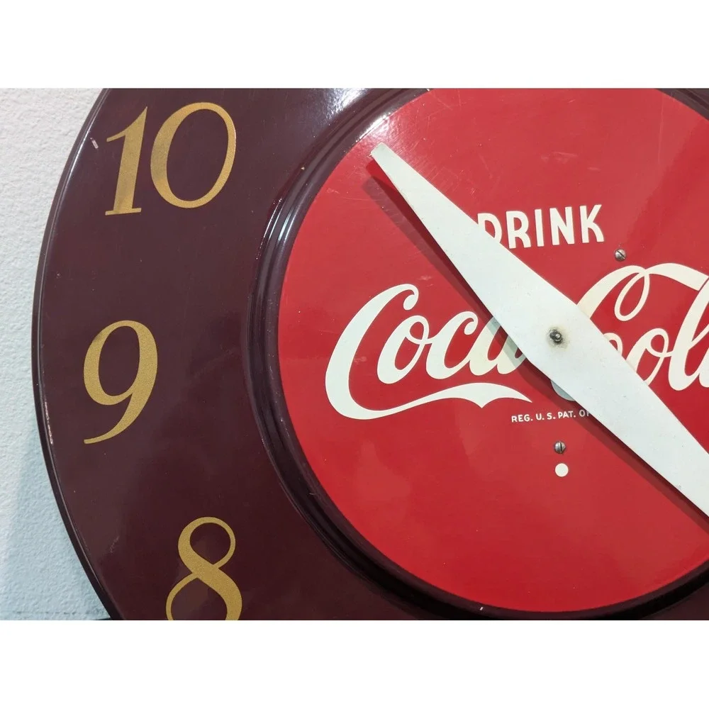 Vintage Coca-Cola Telechron Electric Wall Clock Advertising Sign Round Red 50s